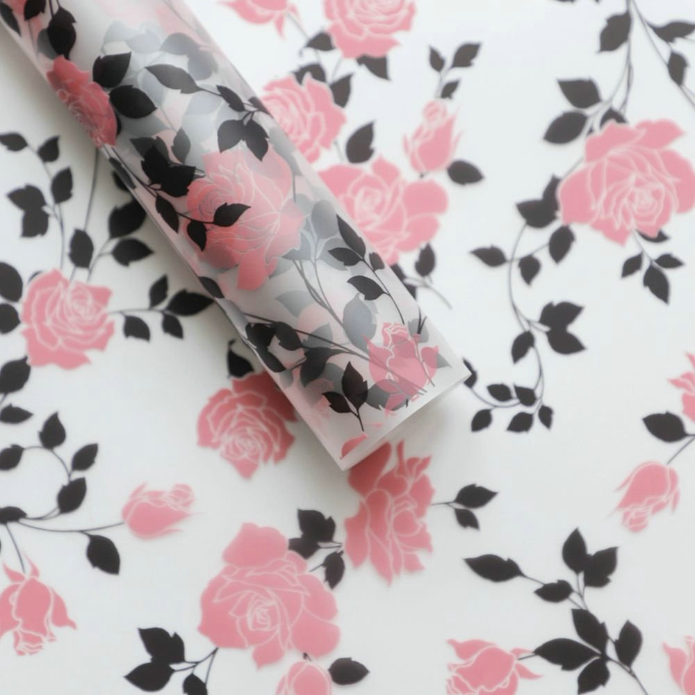 MYHC-79 Rose Print, dwukolorowa, przezroczysta folia do pakowania kwiatów