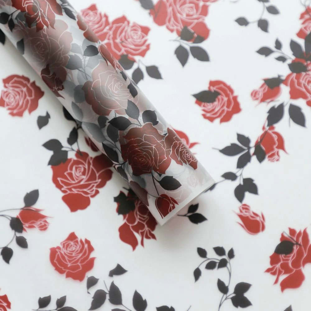 MYHC-79 Rose Print, dwukolorowa, przezroczysta folia do pakowania kwiatów