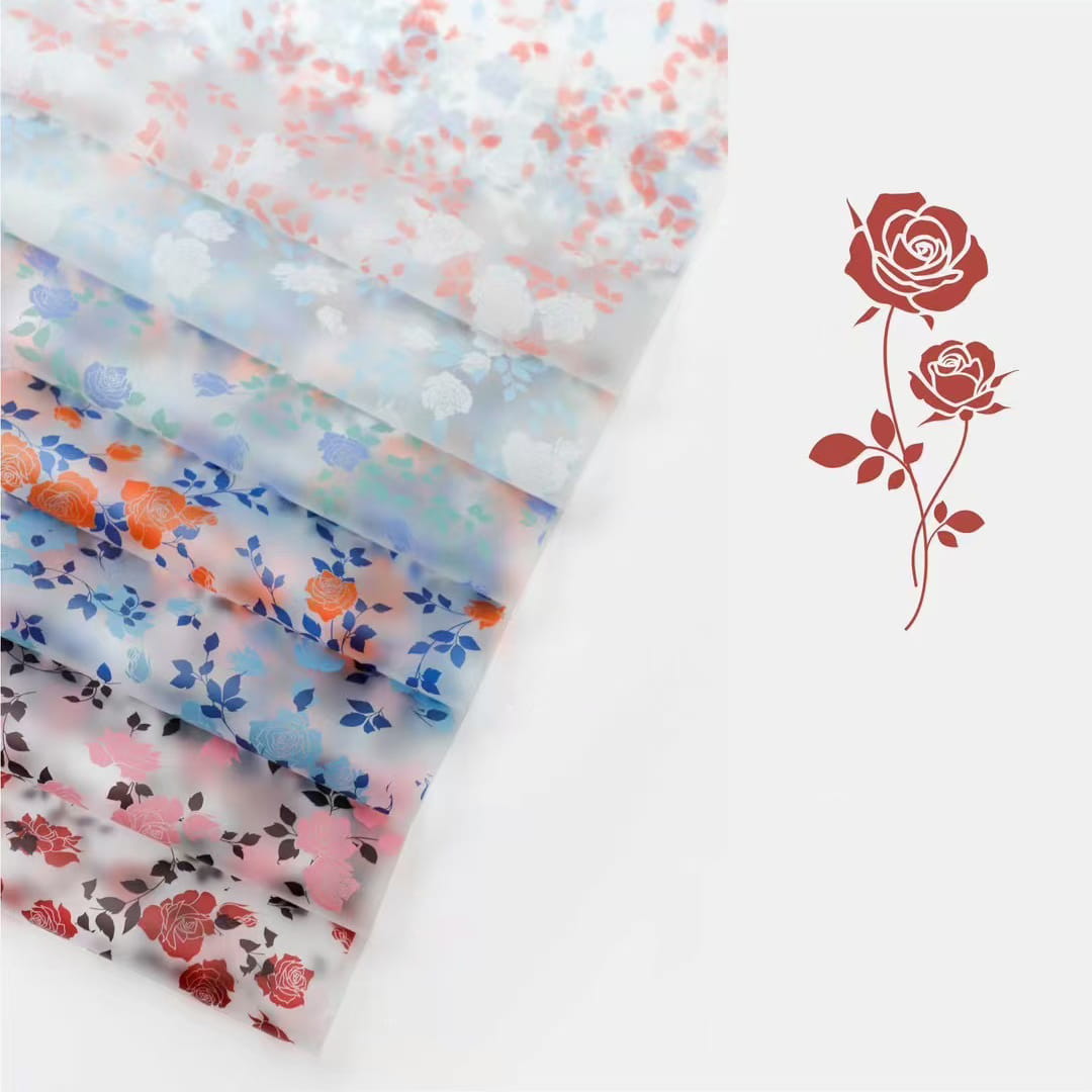 MYHC-79 Rose Print, dwukolorowa, przezroczysta folia do pakowania kwiatów